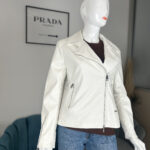 Giubbotto stile chiodo da donna in similpelle bianco