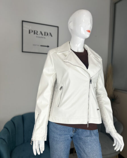 Giubbotto stile chiodo da donna in similpelle bianco